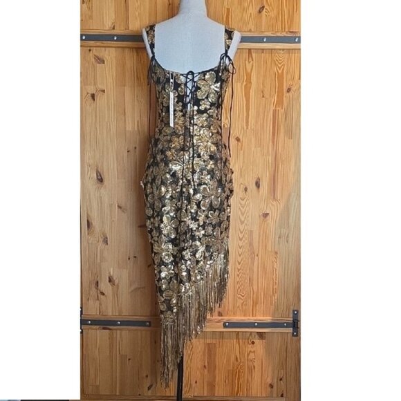 For Love And Lemons Anisa Black and Gold Midi Dress - Picture 6 of 8